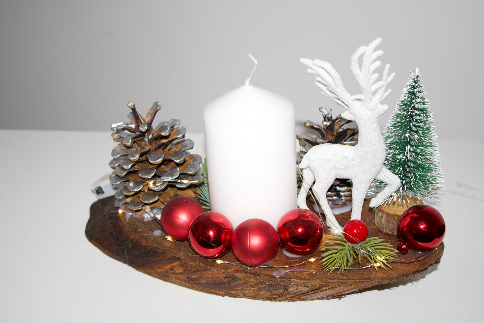 Aranjament Festiv de Crăciun cu Lumânare - Handmade