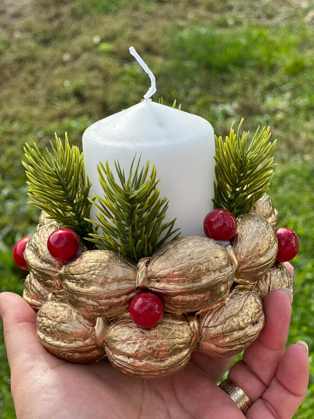 Aranjament Festiv de Crăciun cu Lumânare - Handmade